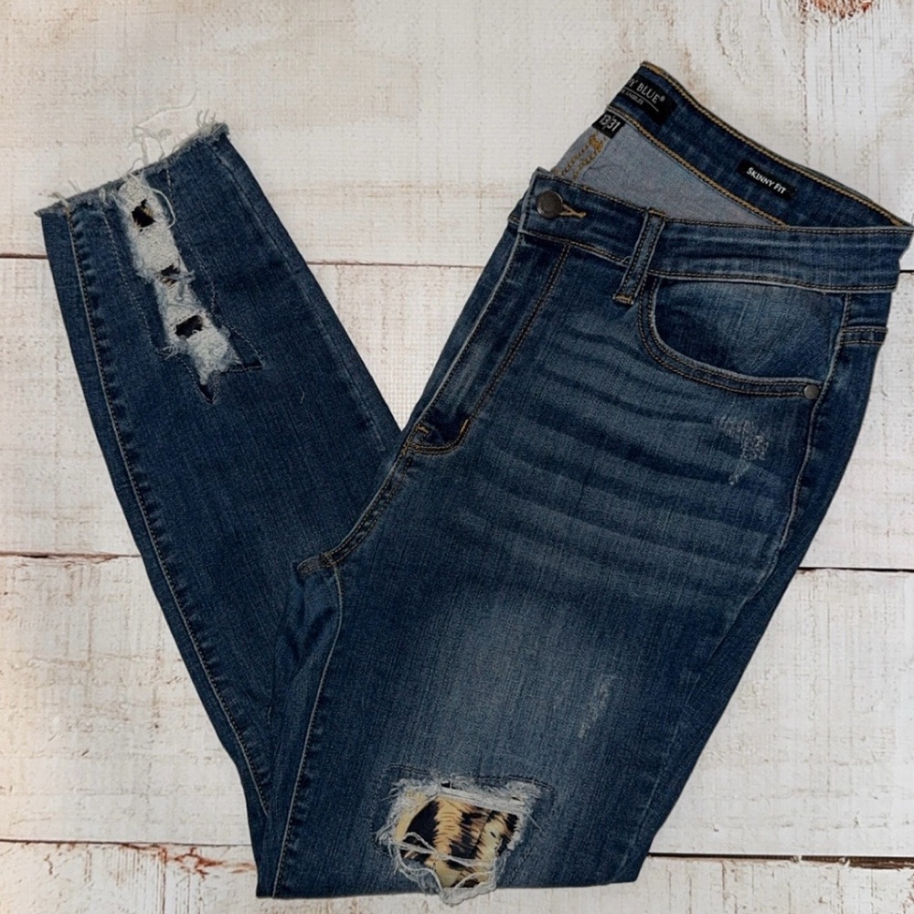 Judy Blue Distressed Leopard Patch Skinny Jeans